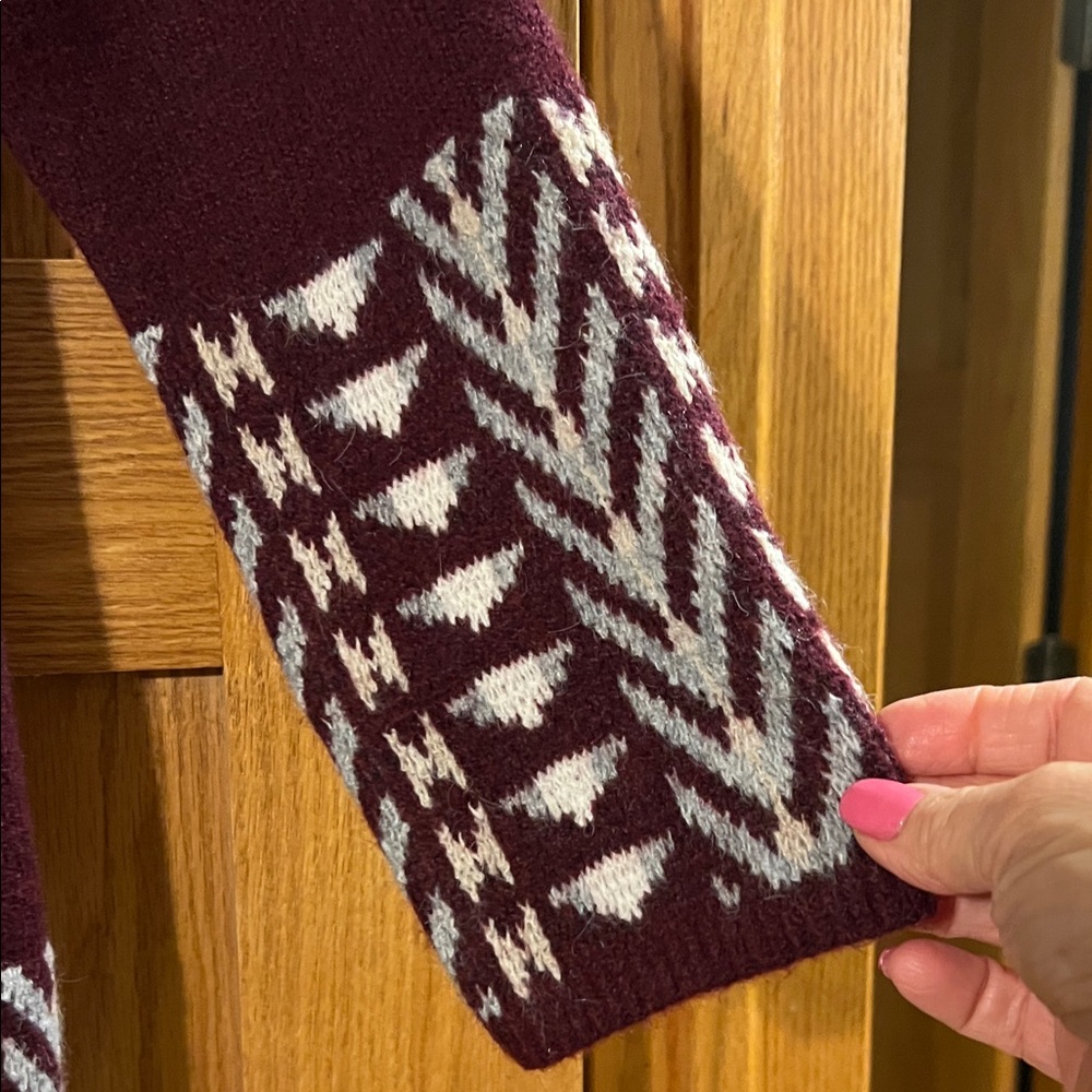 Frye Women's Deep Burgundy Cardigan with Geometric Details - Picture 3 of 6